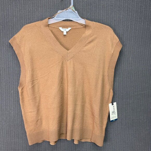 Terra & Sky Womens Plus Size 1X Brown Sweater Vest Recycled Fiber - Picture 1 of 6
